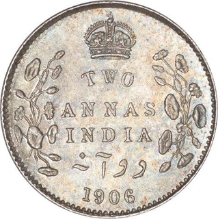 Silver Two Annas Coin of King Edward VII of Calcutta Mint of 1906.