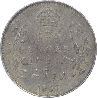 Silver Two Annas Coin of King Edward VII of Calcutta Mint of 1907.