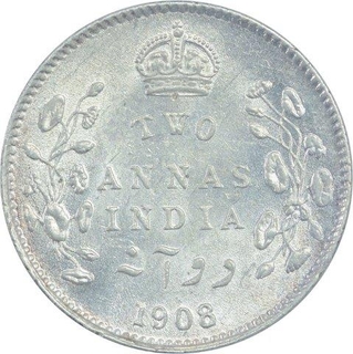 Silver Two Annas Coin of King Edward VII of Calcutta Mint of 1908.