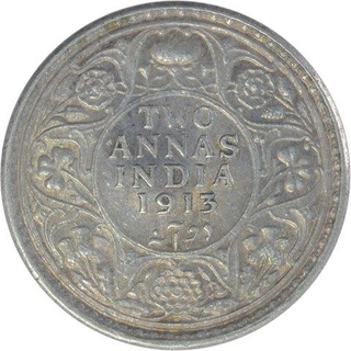 Silver Two Annas Coin of King George V of Bombay Mint of 1913.