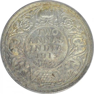 Silver Two Annas Coin of King George V of Bombay Mint of 1913.