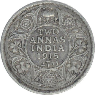 Silver Two Annas Coin of King George V of Calcutta Mint of 1915.