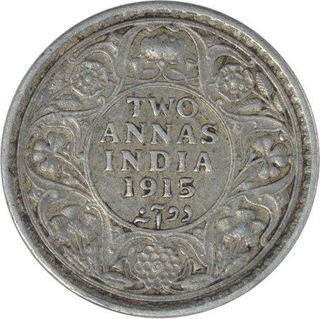 Silver Two Annas Coin of King George V of Bombay Mint of 1915.