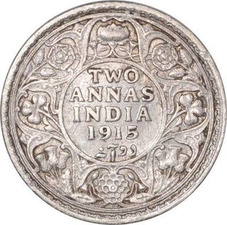 Silver Two Annas Coin of King George V of Bombay Mint of 1915.