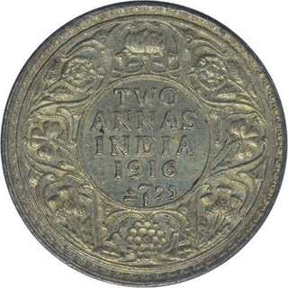 Silver Two Annas Coin of King George V of Calcutta Mint of 1916.