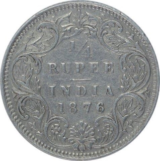 Silver Quarter Rupee Coin of Victoria Queen of Calcutta Mint of 1876.