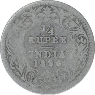 Silver Quarter Rupee Coin of Victoria Empress of Calcutta Mint of 1896.