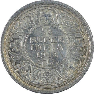 Silver Quarter Rupee Coin of King George V of Bombay Mint of 1912.