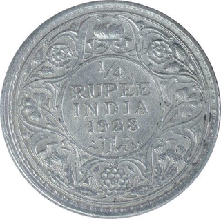 Silver One Quarter Rupee Coin of King George V of Bombay Mint of 1928.