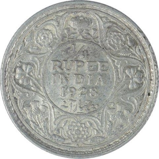 Silver One Quarter Rupee Coin of King George V of  Bombay Mint of 1928.