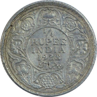 Silver One Quarter Rupee Coin of King George V of Bombay Mint of 1928.