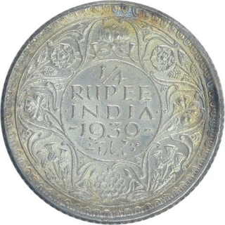 Silver One Quarter Rupee Coin of King George VI of Calcutta Mint of 1939.