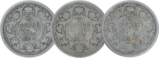 Silver One Quarter Rupee Coins of King George V of Calcutta Mint of 1918.