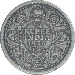 Silver One Quarter Rupee Coins of King George V of Calcutta Mint of 1936.