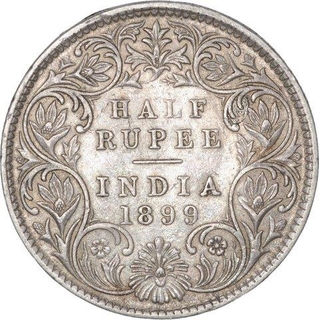 Silver Half Rupee Coin of Victoria Empress of Bombay Mint of 1899.