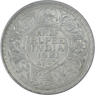 Silver Half Rupee Coin of King George V of Calcutta Mint of 1921.