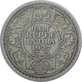 Silver Half Rupee Coin of King George V of Calcutta Mint of 1927.