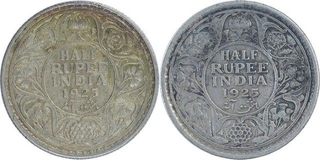 Silver Half Rupee Coins of King George V of Calcutta Mint of 1925.