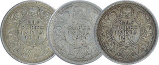 Silver Half Rupee Coins of King George V of Calcutta Mint of 1934.