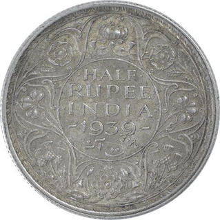 Silver Half Rupee Coins of King George VI of Calcutta Mint of 1939.