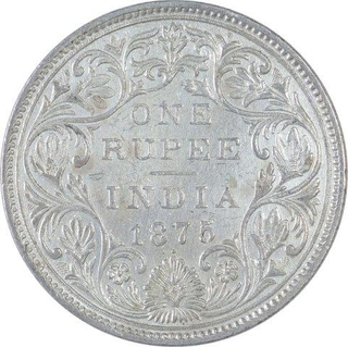 Silver One Rupee Coin of Victoria Queen of Bombay Mint of 1875.