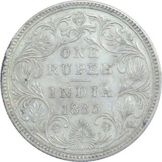 Silver One Rupee Coin of Victoria Empress of Bombay Mint of 1885.