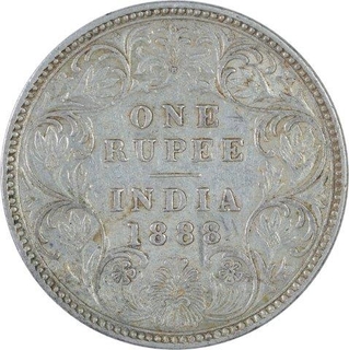 Silver One Rupee Coin of Victoria Empress of Bombay Mint of 1888.