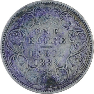 Silver One Rupee Coin of Victoria Empress of Bombay Mint of 1889.