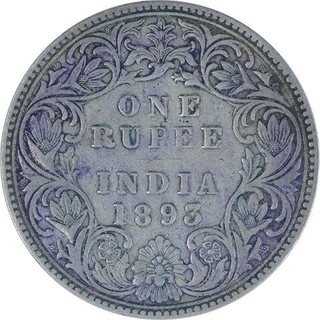 Silver One Rupee Coin of Victoria Empress of  Bombay Mint of 1893.