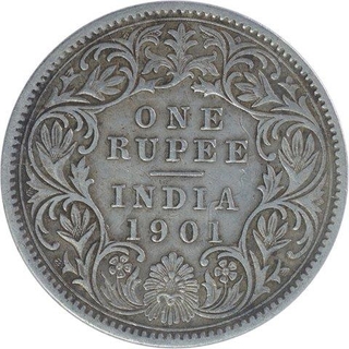 Silver One Rupee Coin of Victoria Empress of Calcutta Mint of 1901.