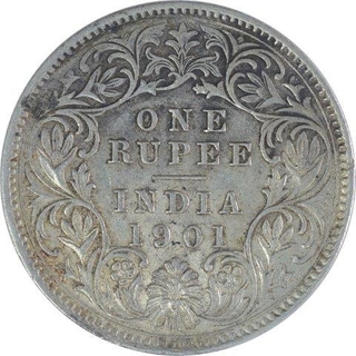 Silver One Rupee Coin of Victoria Empress of Calcutta Mint of 1901.