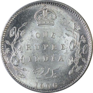 Silver One Rupee Coin of King Edward VII of Calcutta Mint of 1906.