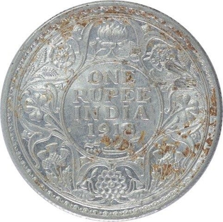 Silver One Rupee Coin of King George V of Bombay Mint of 1918.