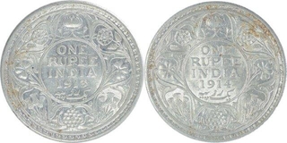 Silver One Rupee Coins of King George V of Bombay Mint of Different Year.