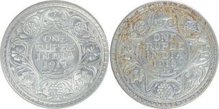 Silver One Rupee Coins of King George V of Bombay Mint of Different Year.