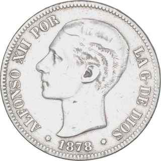 Silver Five Pesetas Coin of Spain.