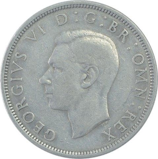 Silver Half Crown Coin of George VI of London Royal Mint of United Kingdom. 