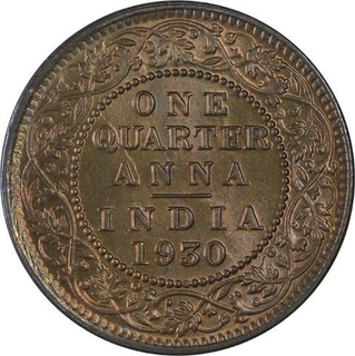 Error Copper One Quarter Anna Coin of King George V of Calcutta Mint of 1930.