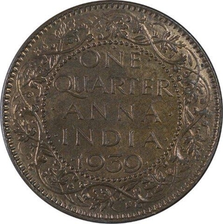 Error Bronze One Quarter Anna Coin of King George VI of Bombay Mint of 1939.