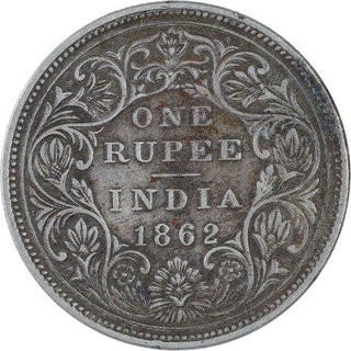 Error Silver One Rupee Coin of Victoria Queen of Bombay Mint of 1862.