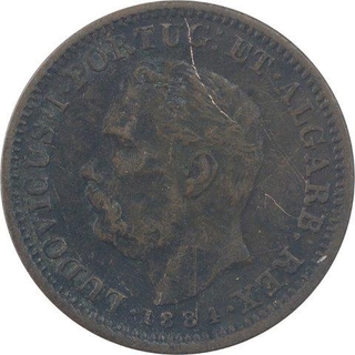 Copper Quarter Tanga Coin of Luiz I of Indo Portuguese.