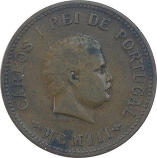 Bronze Half Tanga Coin of Carlos I of Portuguese Administration of Indo Portuguese.