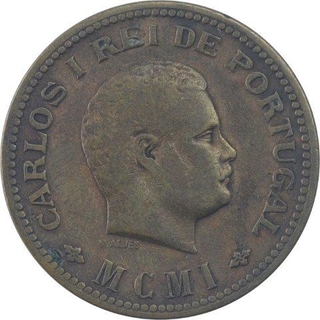 Bronze Half Tanga Coin of Carlos I Portuguese Administration of Indo Portuguese.