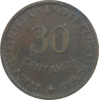 Bronze Thirty Centavos Coin of Portuguese Administration of Indo Portuguese.