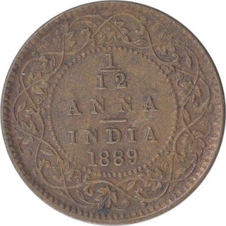 Copper One Twelfth Anna Coin of Victoria Empress of Calcutta Mint of 1889.