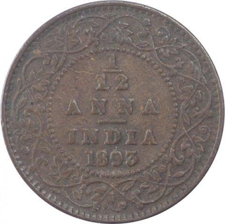 Copper One Twelfth Anna Coin of Victoria Empress of Calcutta Mint of 1893.