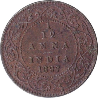 Copper One Twelfth Anna Coin of Victoria Empress of Calcutta Mint of 1897.