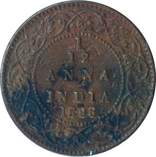 Copper One Twelfth Anna Coin of Victoria Empress of Calcutta Mint of 1898.