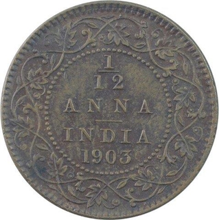 Bronze One Twelfth Anna Coin of King Edward VII of Calcutta Mint of 1903.