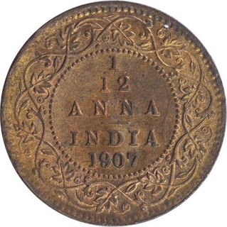 Bronze One Twelfth Anna Coin of King Edward VII of Calcutta Mint of 1907.